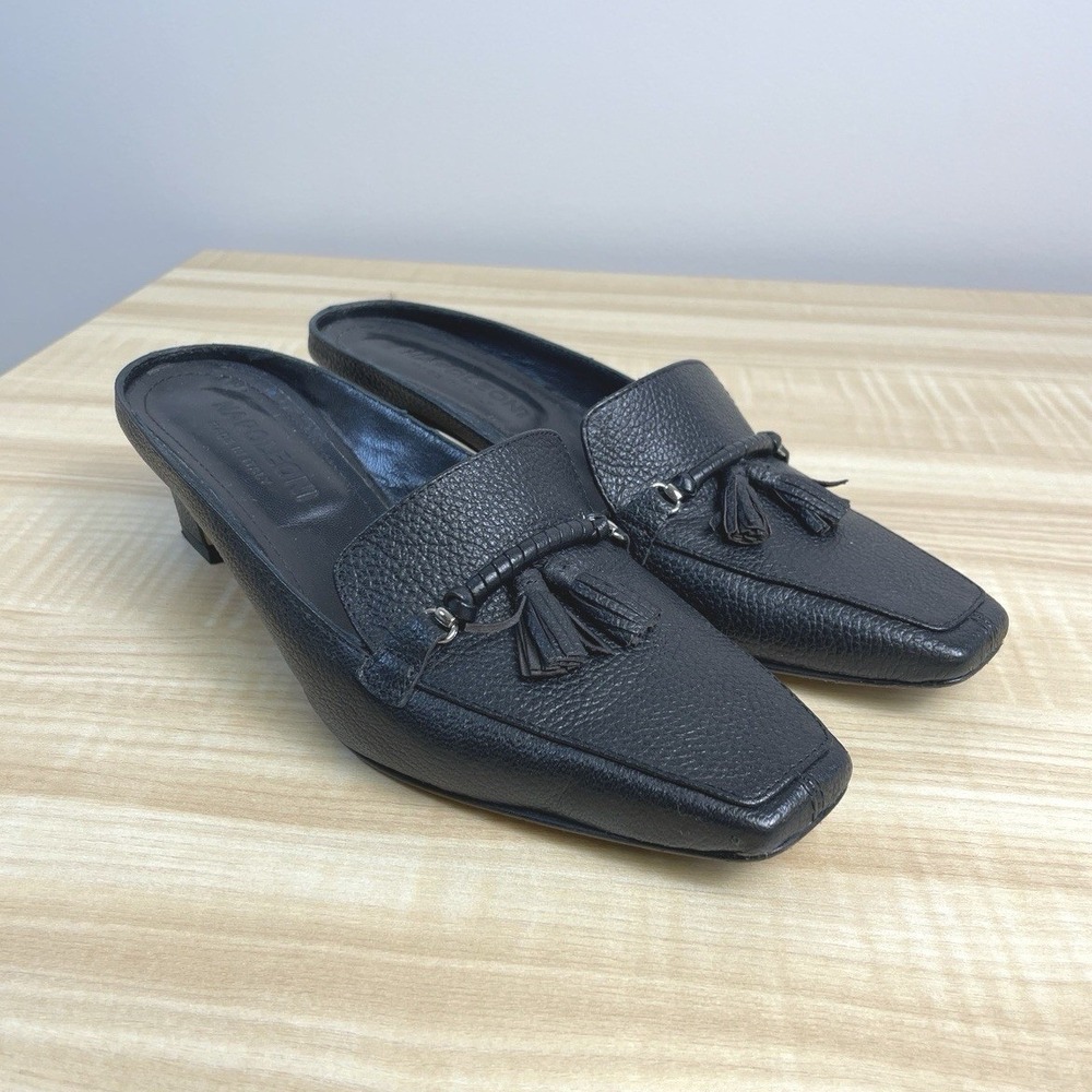 Napoleoni Womens Heels Black Leather Square Toe‎ Mules Made in Italy EU 39 US 8